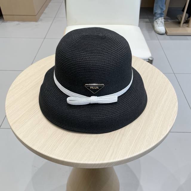 Prada Belt-Style Straw Hat, Fine Straw Bucket Hat, Easy To Carry, High-End Custo