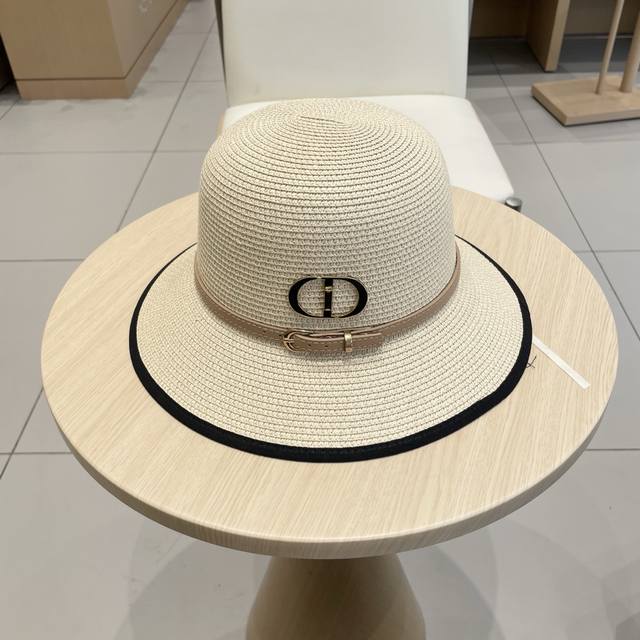 Dior 2025 New Sun Hat, Straw Hat, Beach Style, Simple And Elegant, Versatile Acc