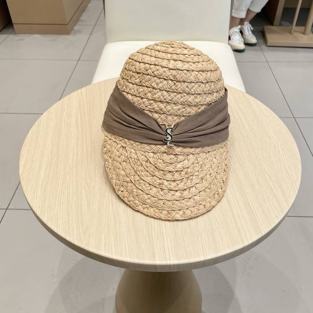 Ysl Raffia Equestrian Hat With Bow-Knot, Straw-Woven Duckbill Hat, Versatile Rid