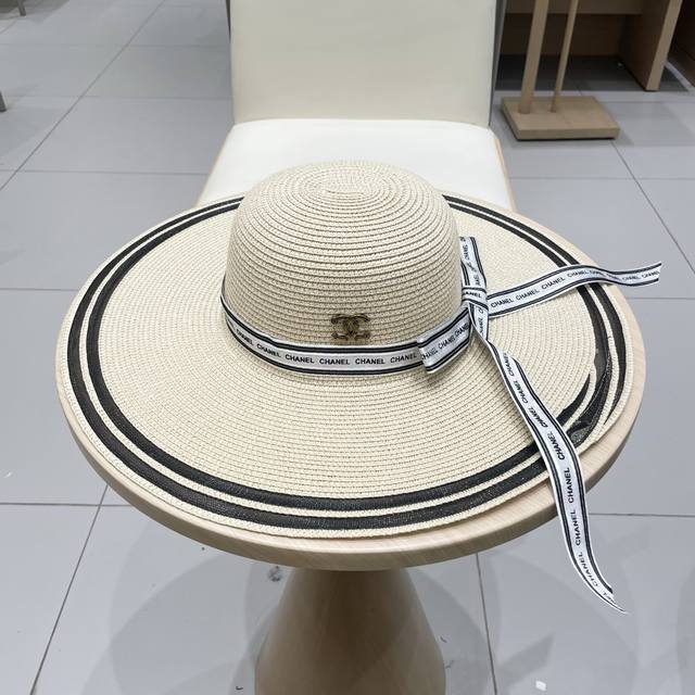 Chanel Straw Hat For Women, Summer Sun Hat For Beach, Travel Vacation, Wide-Brim