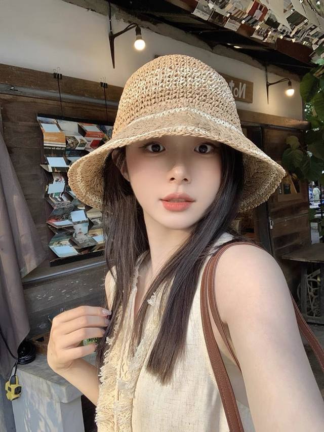Lv Louis Vuitton Korean-Style Pink Straw Fisherman's Hat For Women, Spring Beach