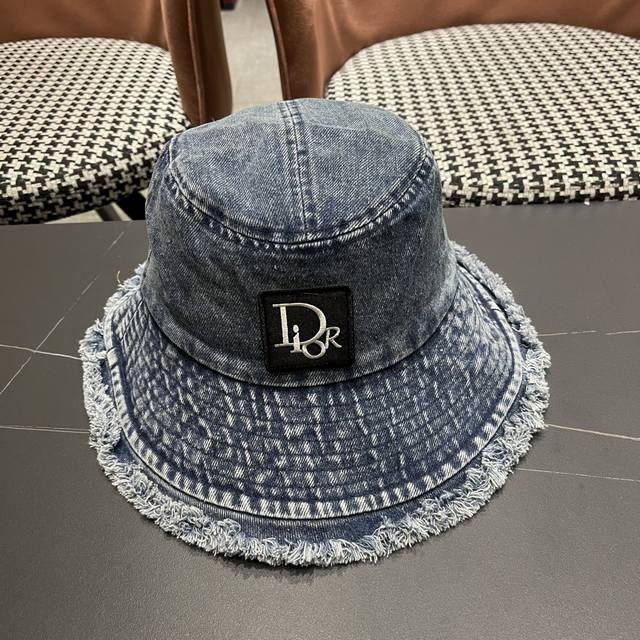Dior Japanese-Style Denim Fisherman's Hat For Women, Spring/Autumn Style, Frayed