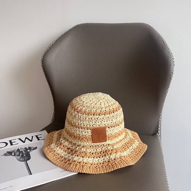 Special Dust-Proof Bag Dior 2025 New Color-Block Woven Simple Fisherman's Hat, V