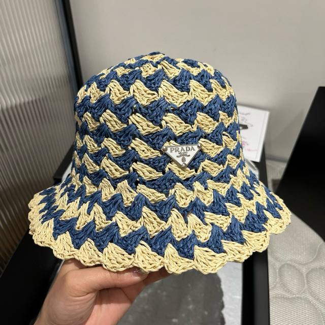 Prada New Straw Hat, Foldable, Exclusive Custom Design, Head Circumference 57Cm