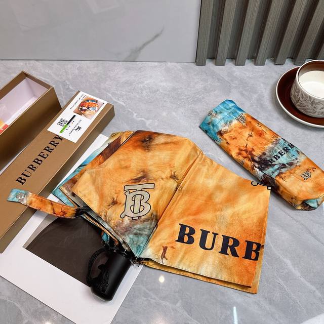 Burberry Summer New Arrival Automatic Folding Umbrella Black Coating Uv Protecti