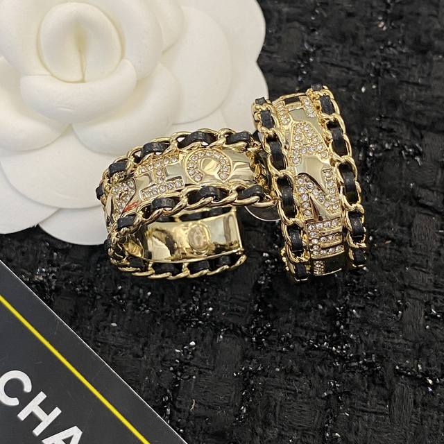 Chanel Earring Bestseller New Arrival Chan 23 Leather-Trimmed Crystal Letter Ear