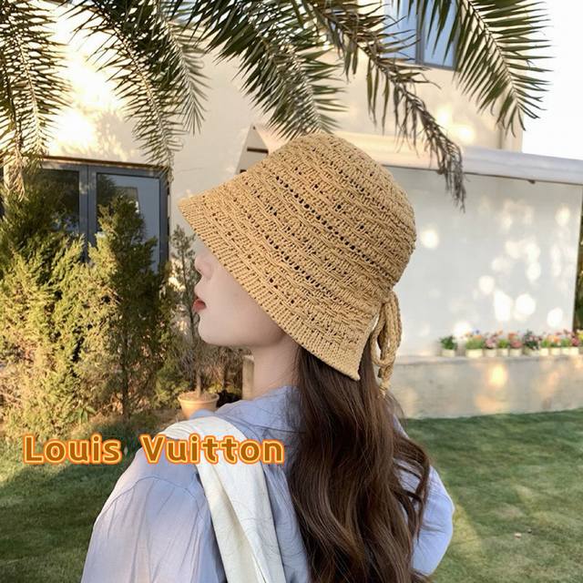 Louis Vuitton 2025 New Korean Bucket Hat For Women With Bow, Summer Split-Front,