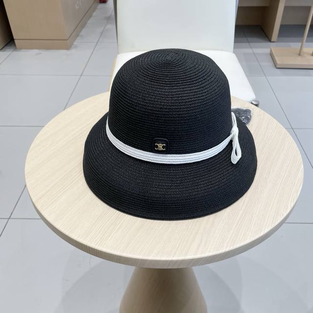 Celine Hepburn-Style Bow Straw Hat For Women, Summer Beach Sun Hat, Versatile An