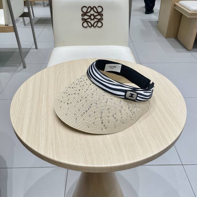 Celine French Sun Protection Zebra-Print Rhinestone Open-Top Hat For Women With