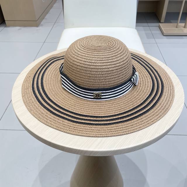 Celine 2025 New Straw Hat And Bag Set, Outdoor Travel Sun Hat With Wide Brim, Uv