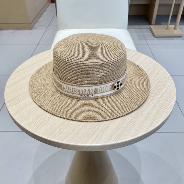 Dior Dior Flat-Top Straw Hat Flat-Top Hat Made From Taiwanese Fine Braided Straw