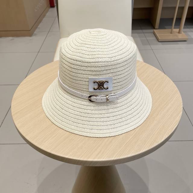 Celine Celien New Straw Hat, Flat-Top Ceremonial Hat, Head Circumference 57Cm