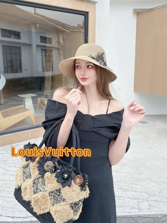 Louis Vuitton Baseball Cap, Louis Vuitton Straw Hat With Elegant Lace Flowers, S
