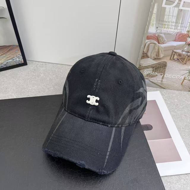 High Volume Celine ~ New Style Distressed Washed Cotton Baseball Cap, Unique And
