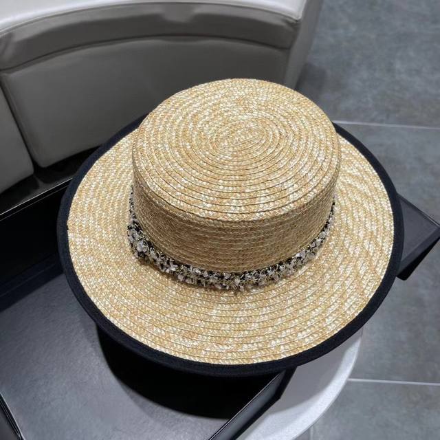 Chanel New Chanel Straw Hat, Sun-Protective Hat, Head Circumference 57Cm