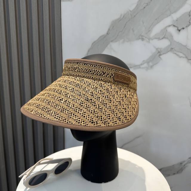 Comes With A Dust Bag. Miu Miu 2025 New Sun Hat With An Open Top And A Hairband,