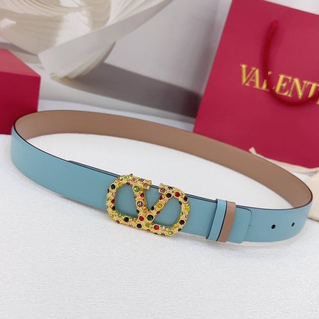 Special 3.0Cm Valentino Belt, Double-Sided Top-Grain Cowhide, Length: 75, 80, 85