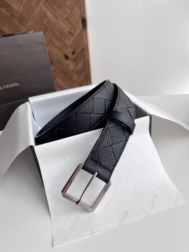 Special Bv 2025 Latest Men's Woven Belt, Pure Handmade Intreccio Large Checkered