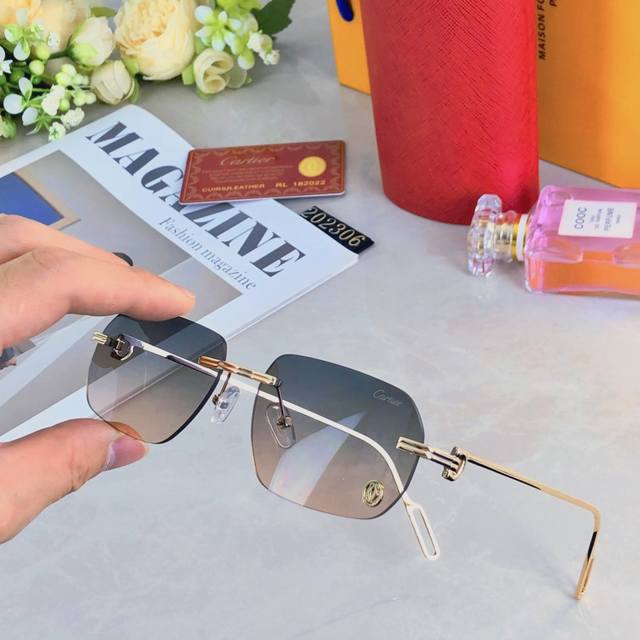 Cartie* Metal Edged Fashionable Frameless Sunglasses, Sun Protection, Premium Qu