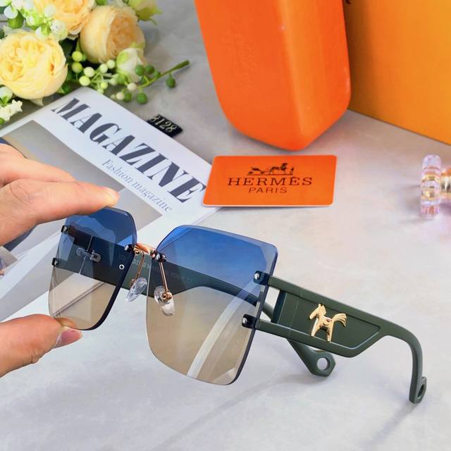 Herme* New Trendy Women's Frameless Sunglasses, Uv Protection, Fashionable Sungl