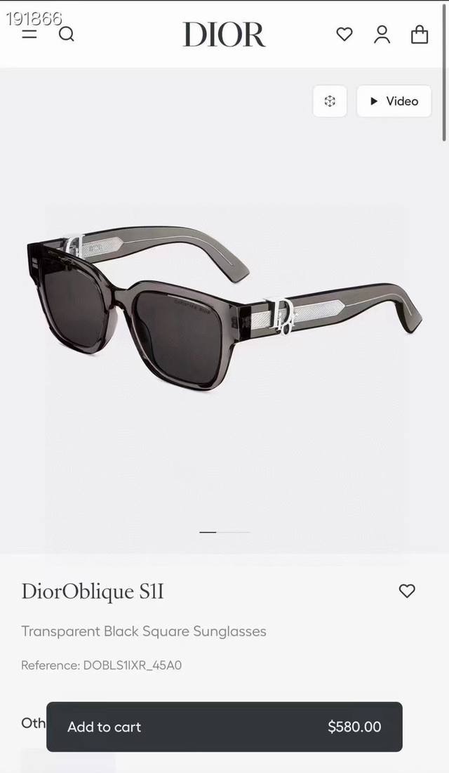 Dior Model: Dioroblique S1F Size: 53 19-145
