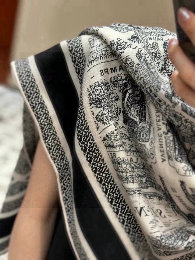 Dior Paris Map Golden Size 110X110 Double-Sided Same-Color Velvet Square Scarf F