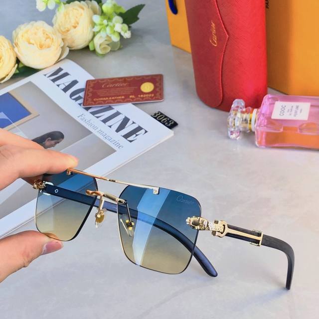 Cartie*Double-Bridge Sunglasses With A Frameless Square Design, New European And