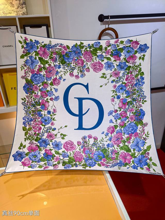Sdo2445 Original Dior 90Cm Silk Square Scarf, Rustic Design, Top-Quality Twill S