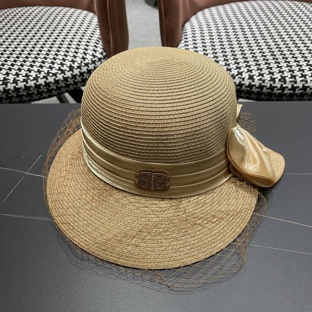 Balenciaga Parisian Straw Hat 2025 New Korean-Style Bow Straw Hat With Back Spli