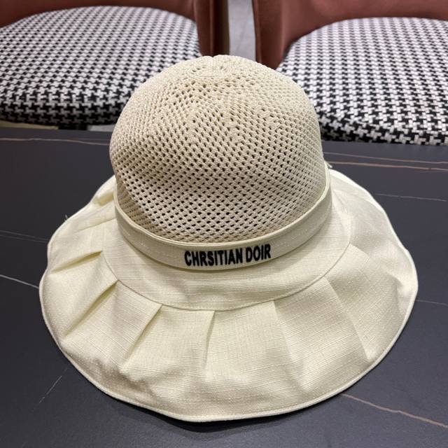 Dior New Resort-Style Bow-Tie Wide-Brimmed Fisherman's Hat, High-End Design, Ver