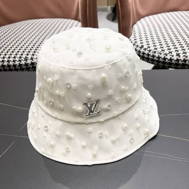 Louis Vuitton Japanese-Style Rhinestone Pearl Mesh Fisherman's Hat For Women, Su