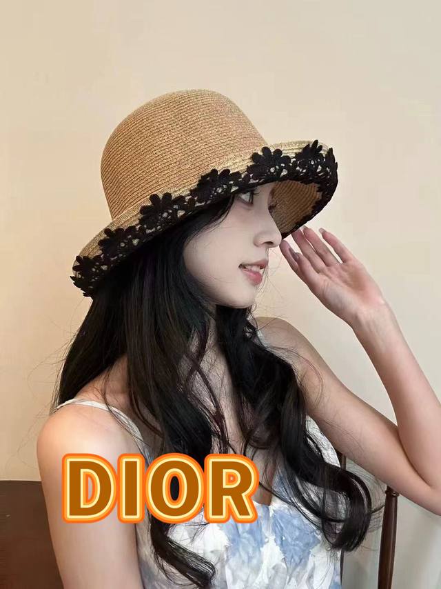 Dior Sun Hat 2025 New Style Raffia Sun Hat With Foldable Brim,
