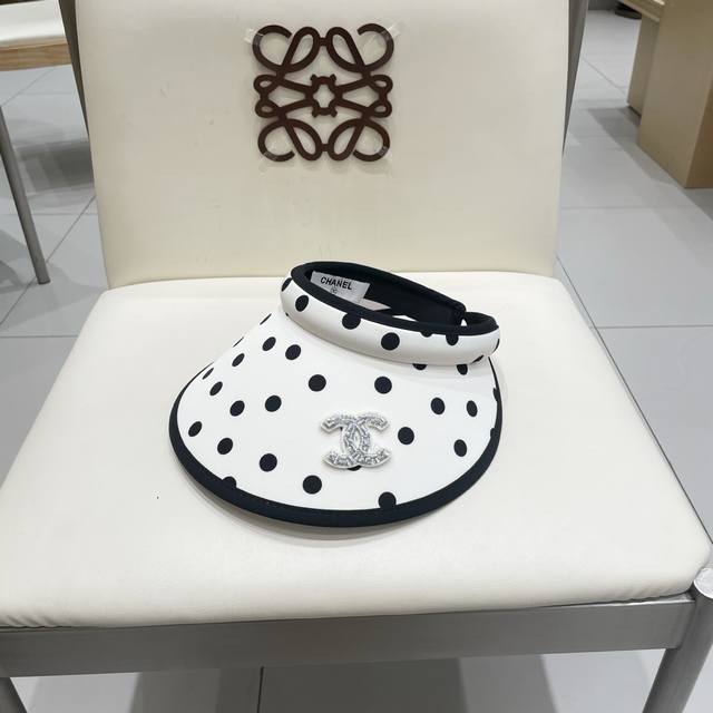Chanel Chanel Polka Dot Open-Top Sun Hat For Women, Spring/Summer Outings, Uv Pr