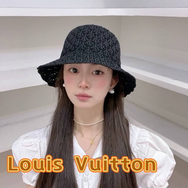 Louis Vuitton Korean-Style Perforated Lightweight Breathable Round-Top Straw Hat