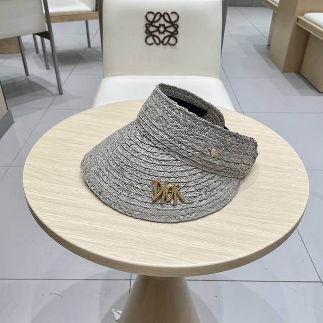 Dior Natural Raffia Summer Sun Hat With Open Top, Women's Korean-Style Minimalis