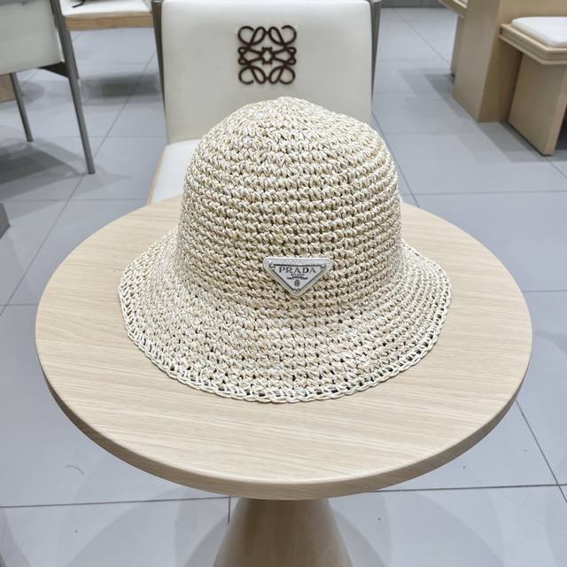 Prada French Retro Mixed-Color Foldable Straw Hat For Women, Summer Beach H-Shap