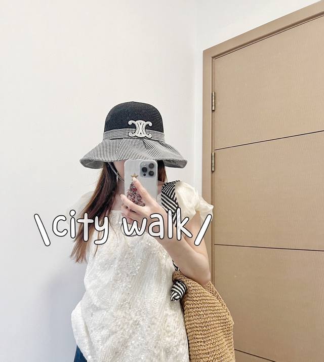 Special Dust Bag Included. Celine 2025 New Checkered Sun Hat In A Vacation Style