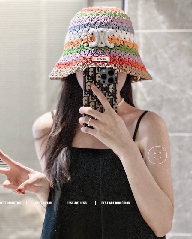 Special Dust Bag Celine 2025 New Hye-Rya Style Rainbow Braided Bucket Hat Fisher