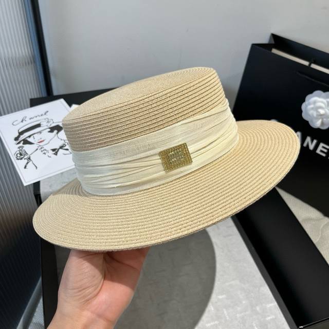 Miu Miu Flat-Top Hat With Organza Accessories, Head Circumference In Cm