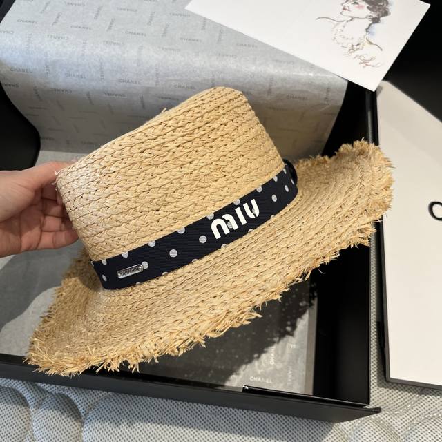 Miu Miu Raffia Straw Hat, Flat-Top Hat, Head Circumference 57 Cm