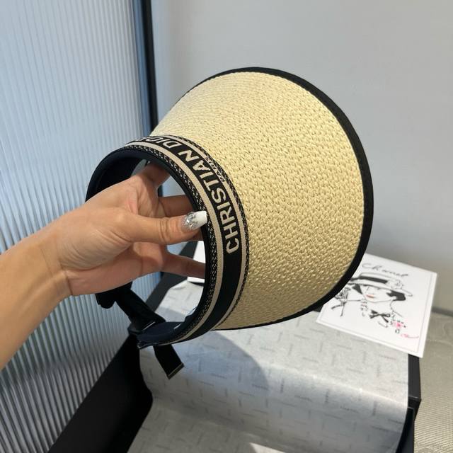 Dior Straw Hat With Open Top, Foldable