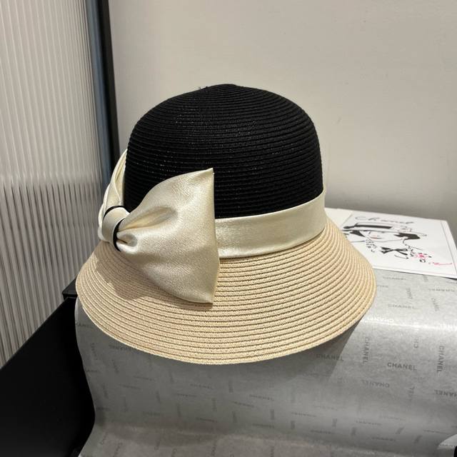 Dior New-Style Bowler Hat, High-Quality Pp Straw, Color-Blocked Bucket Hat, Eleg