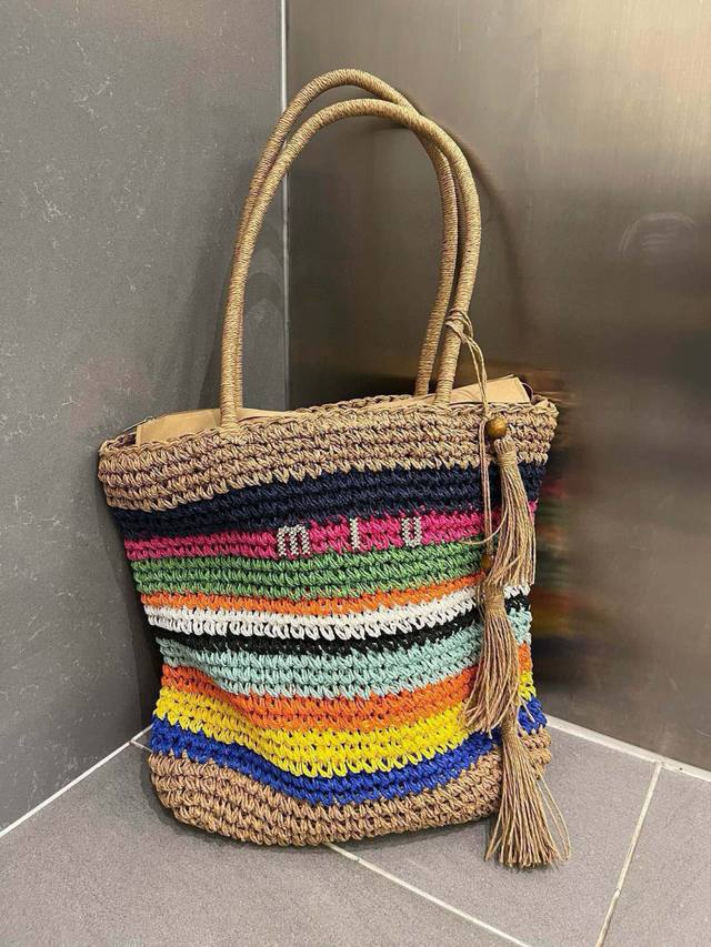 Miu Miu Straw Woven Bag, Handmade Straw Bag, Summer-Inspired Straw Woven Bag, Be