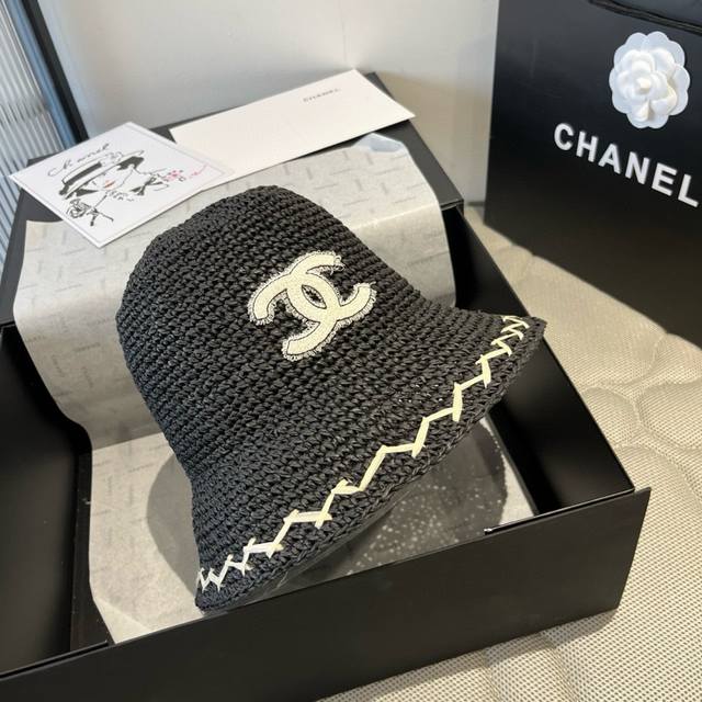 Chanel New Straw Hat, Hand-Crocheted Straw Hat, Foldable, Easy To Carry, Head Ci