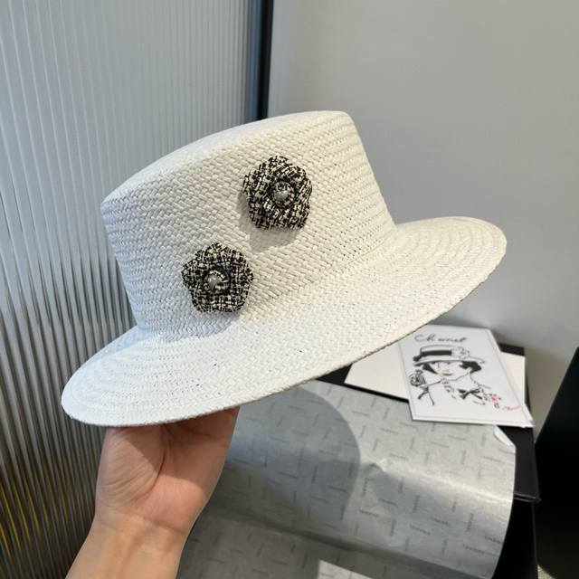 Chanel Chanel Flat-Top Hat, Sun-Protective Straw Hat, Head Circumference 57 Cm
