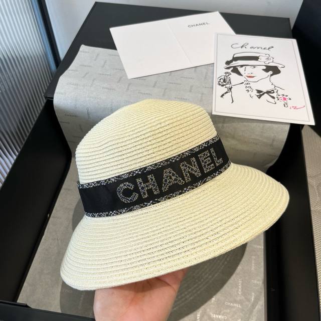 Chanel New Straw Hat, Elegant Sun-Protective Hat, Head Circumference 57 Cm,