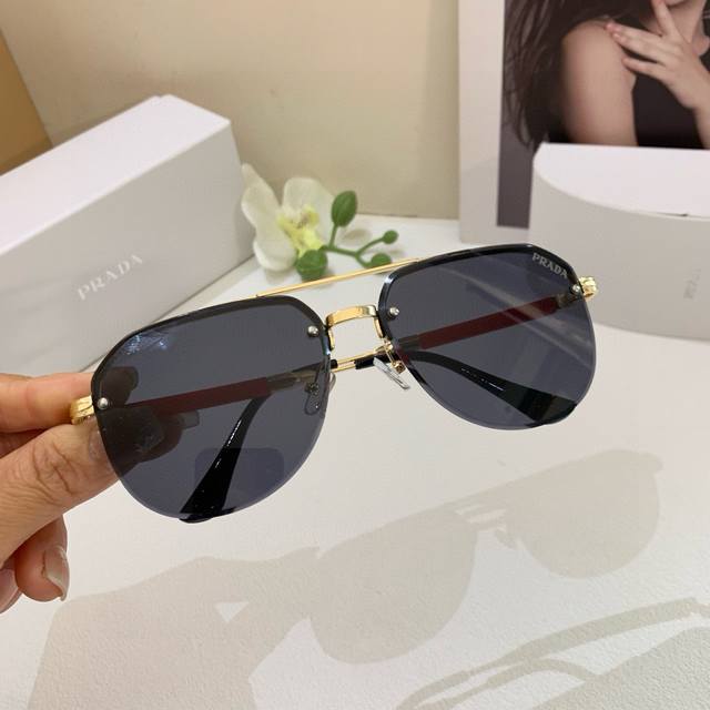 Prada New High-End Metal Frog-Frame Sunglasses For Men And Women, Fashionable An