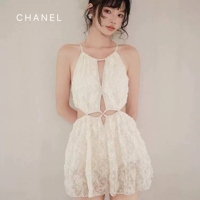 Chanel New One-Piece Dress-Style Swimsuit With Double-Layer Chiffon. The Actual
