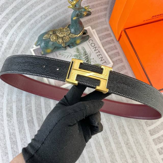 Special Herm S Special Leather Belt Series, Original Factory-Made Premium Stainl