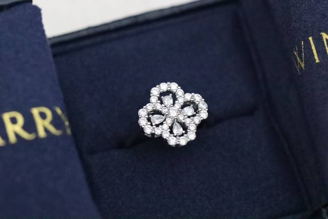 New Arrival Hw Harry Winston High Jewelry Four-Leaf Clover Ring 925 Silver This
